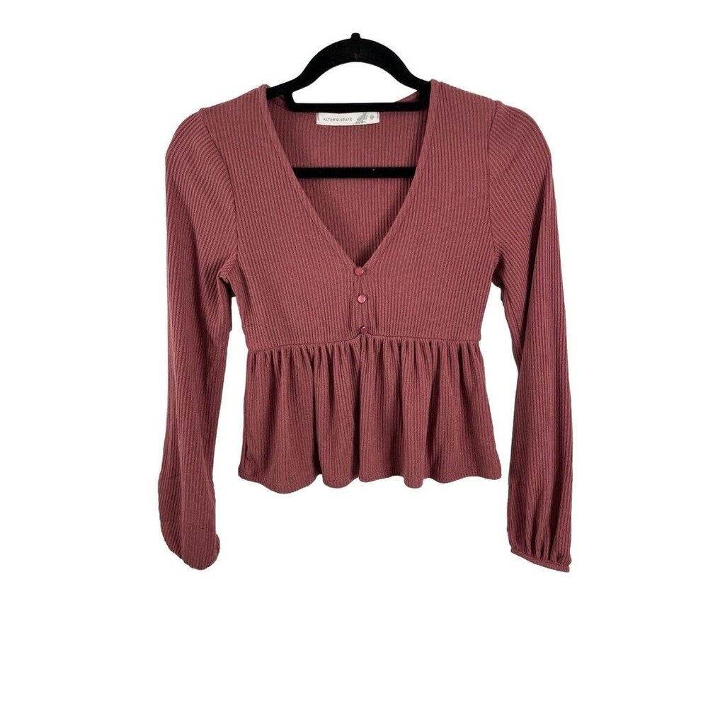 Altar'd State Blush Peplum Cropped V-Neck Top Women’s Size XS